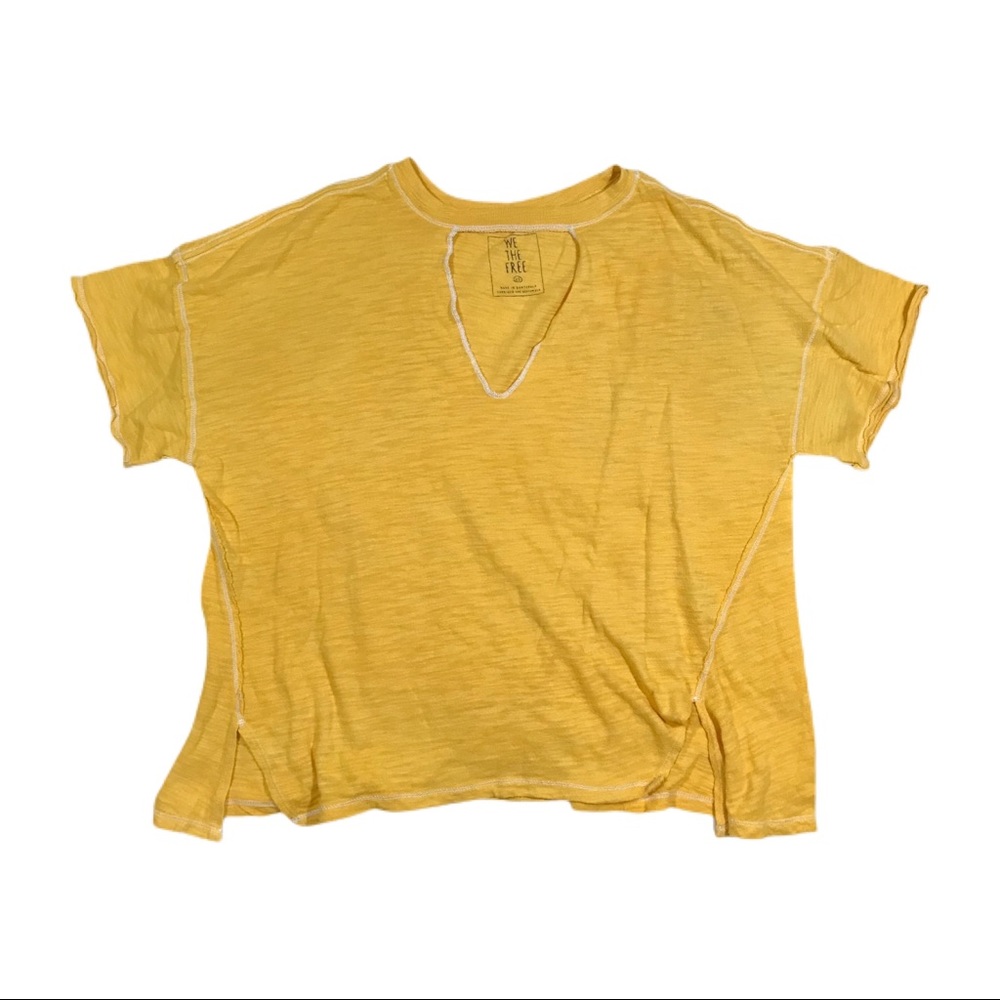 Free People We The Free Mustard Yellow Distressed Tee